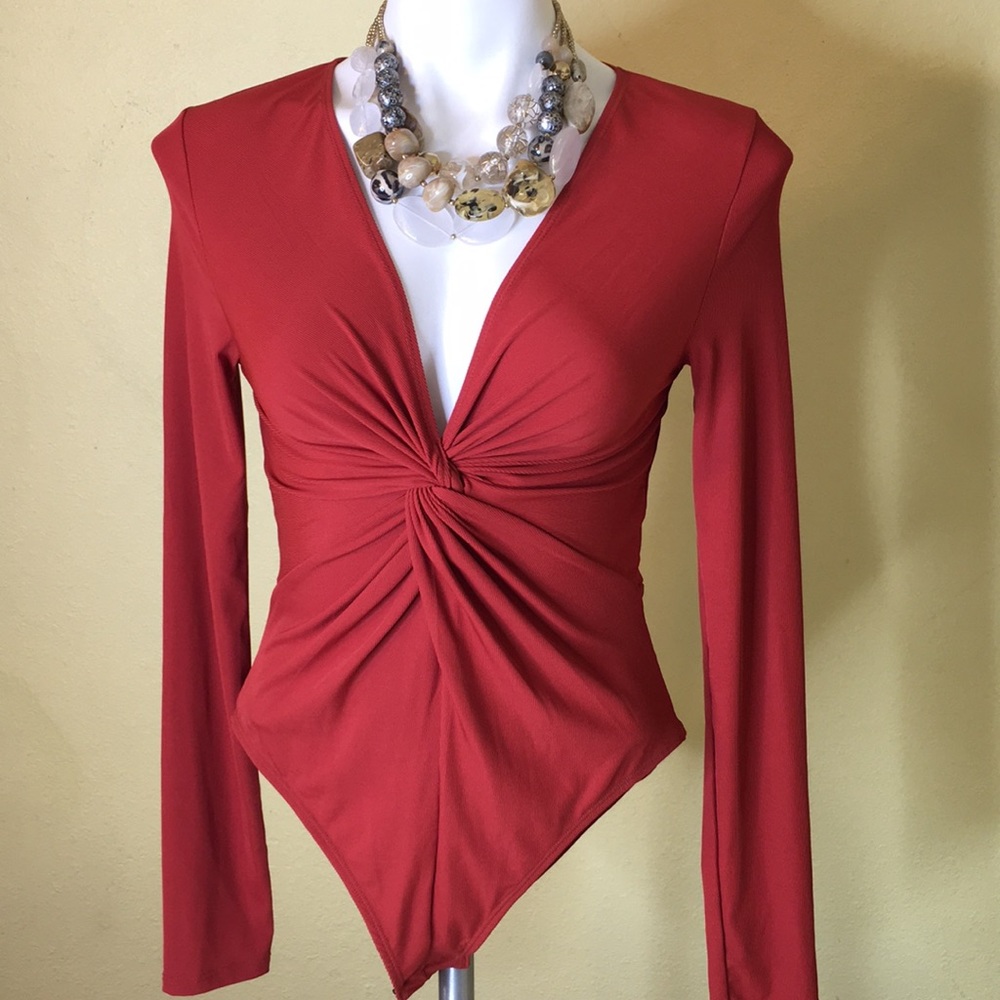 Topshop Rust Long-Sleeved Bodysuit E-42